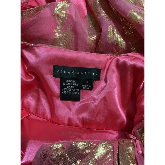 Aidan Mattox Silk Metallic Halter Cocktail Dress Pink Gold Size 6 - Picture 10 of 11